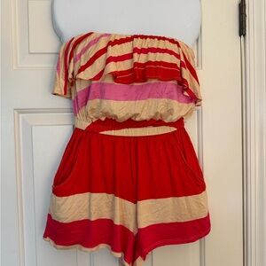 NWT Patterson J Kincaid Rosalie Strapless Stripe Romper Pockets XS